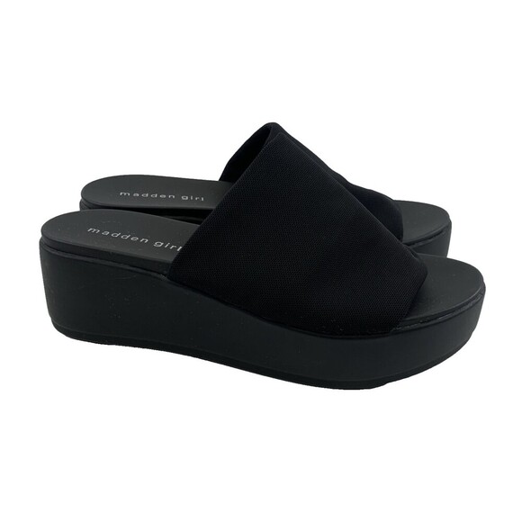 Madden Girl Shelbie Black Platform Wedge Slide Sandal Fabric Stretch Womens 8 - Picture 1 of 12